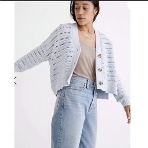 Madewell NWT Powder Blue Knit Button Cardigan Sz L